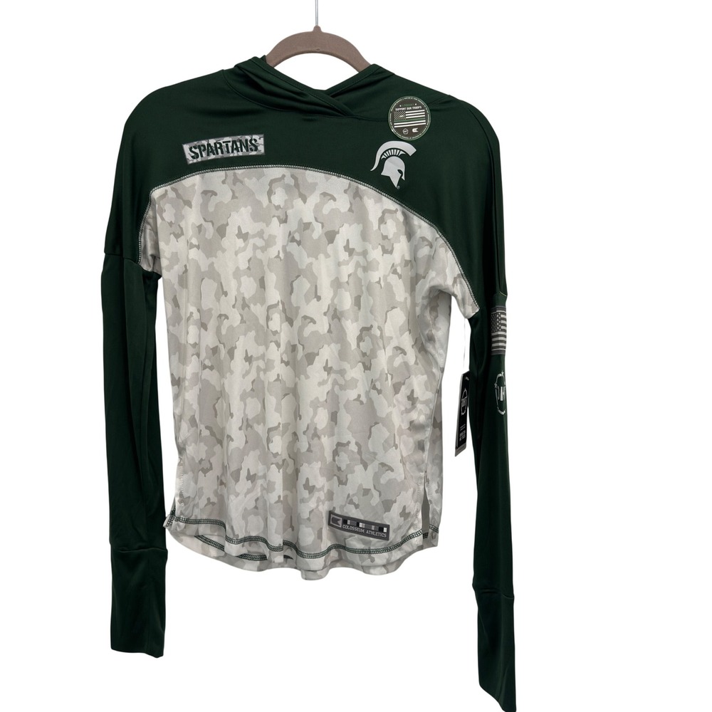 NWT Colosseum Michigan State Spartans OHT Hoodie S Camo Green Thumbhole Gameday